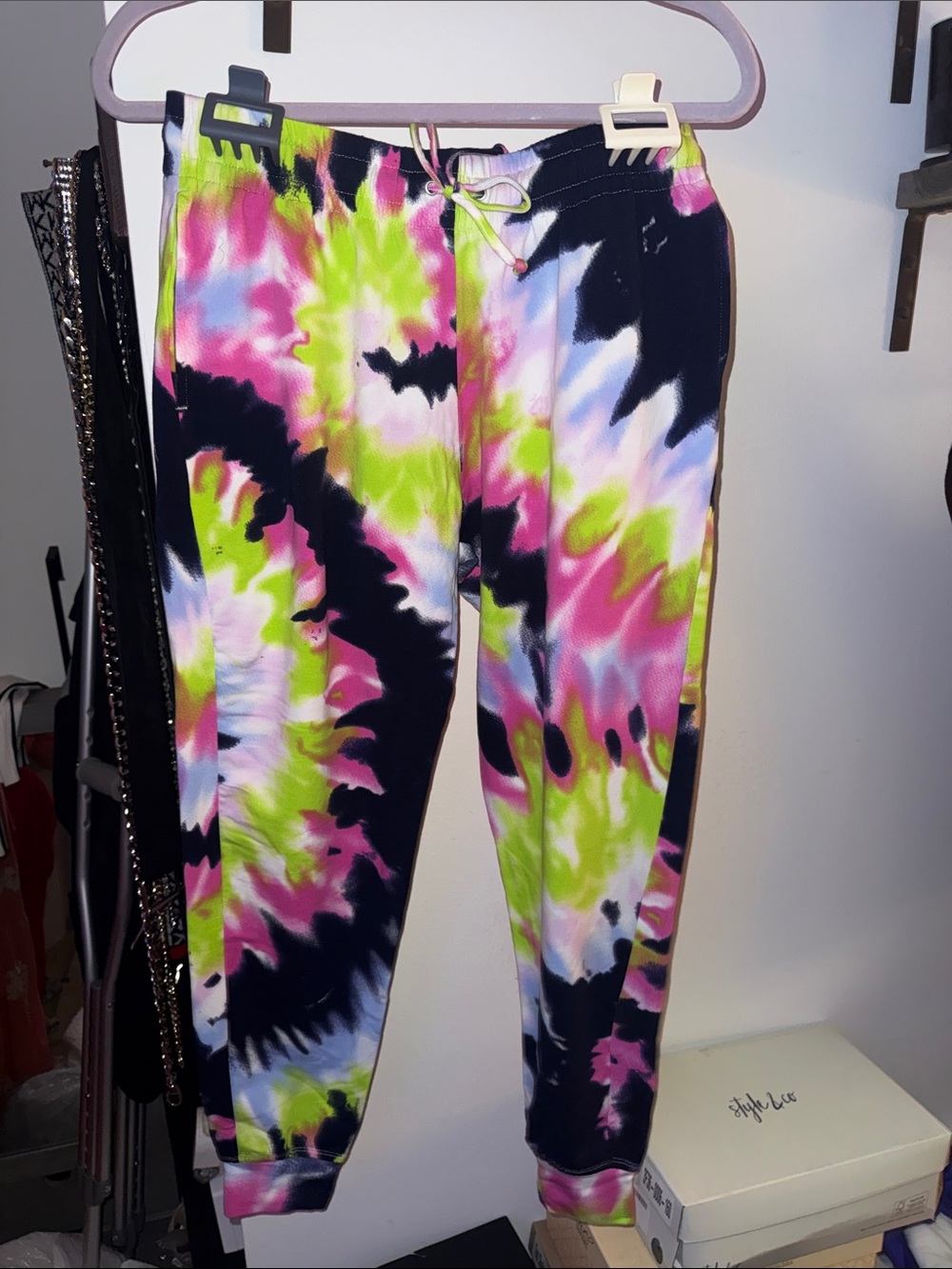 Betsy & Adam Kids Tie-Dye Jogger Pants - Neon Pink, Lime & Navy
